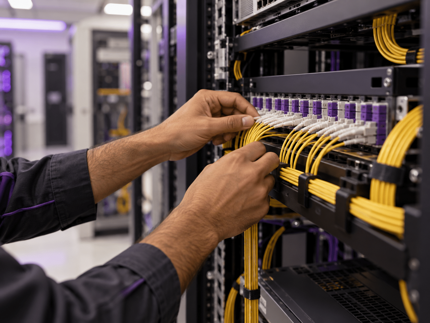 Illustration of fiber optic rack maintenance