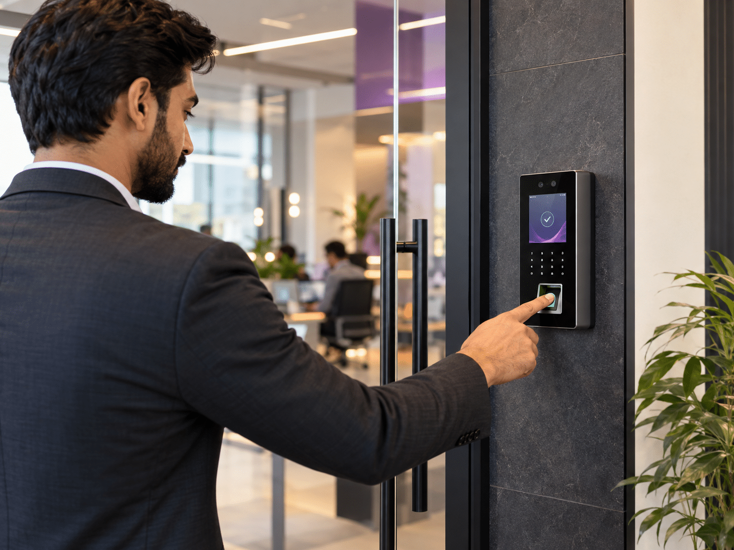 Biometric access terminal at an office entrance